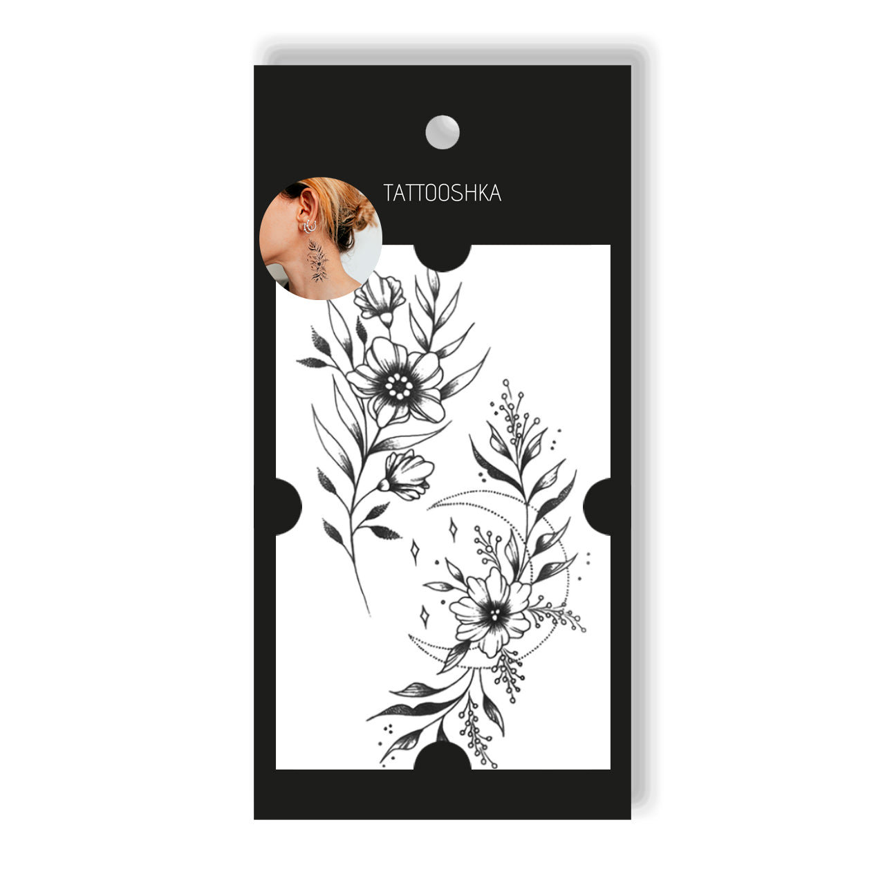 Delicate flowers with the moon (AQ-042) - Tattooshka USA