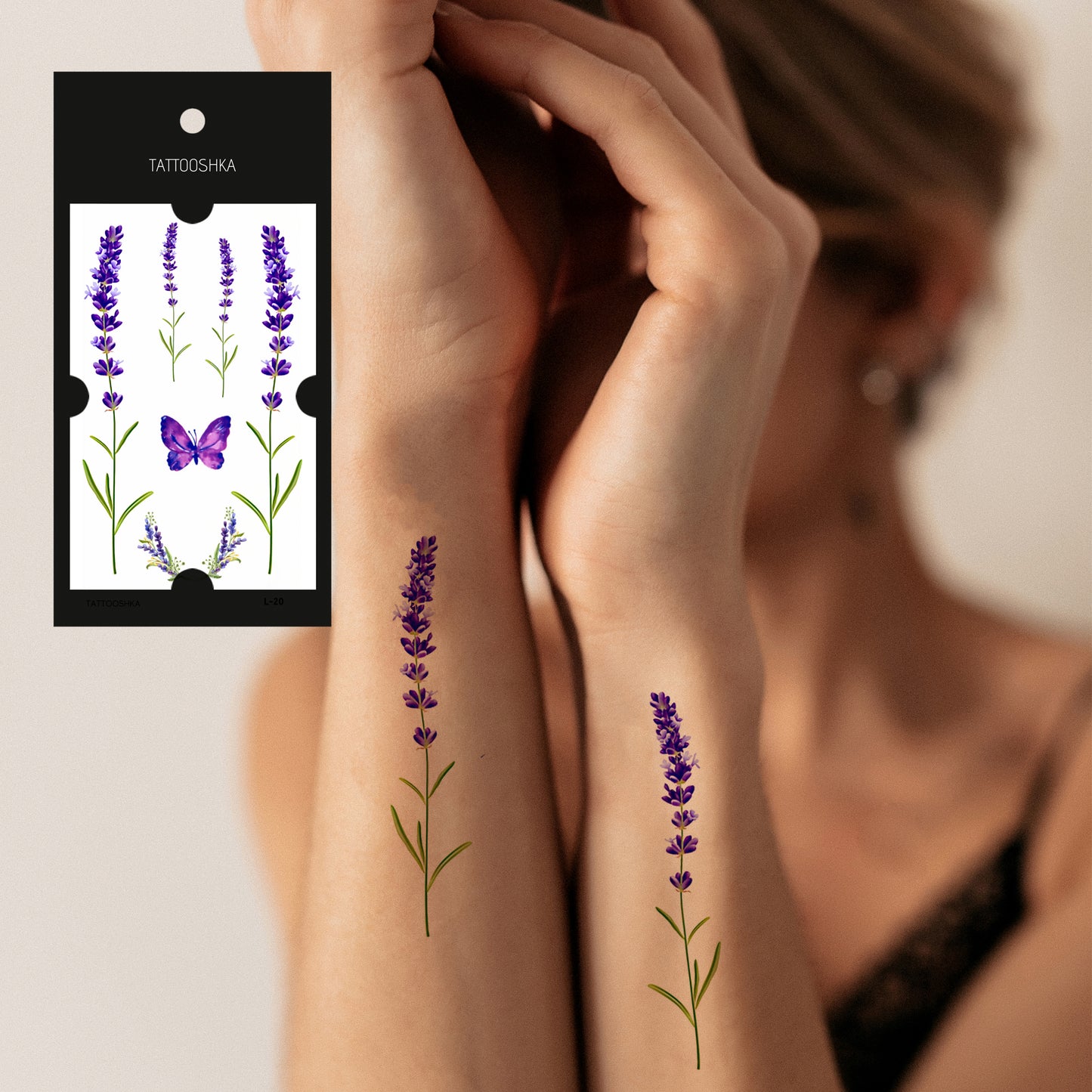 Lavender and a butterfly (L-20) - Tattooshka USA