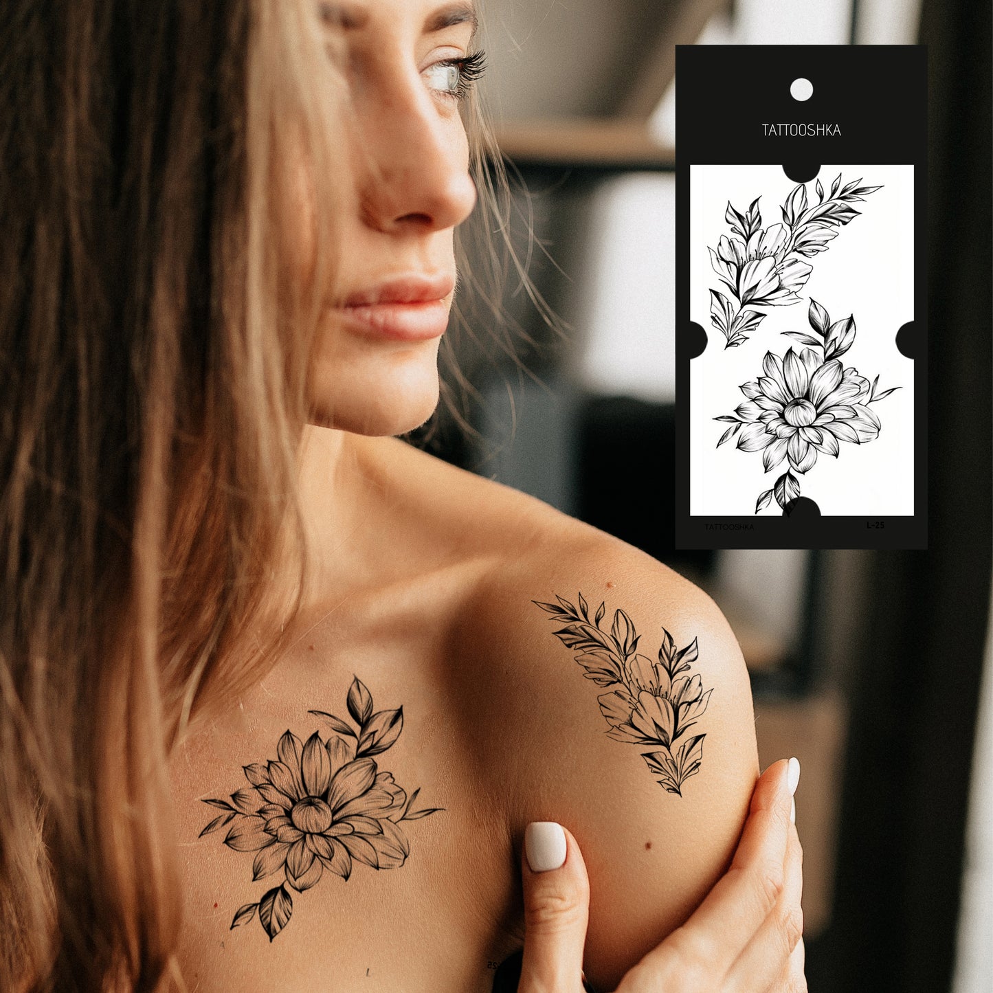 Flowers with a twig (L-25) - Tattooshka USA