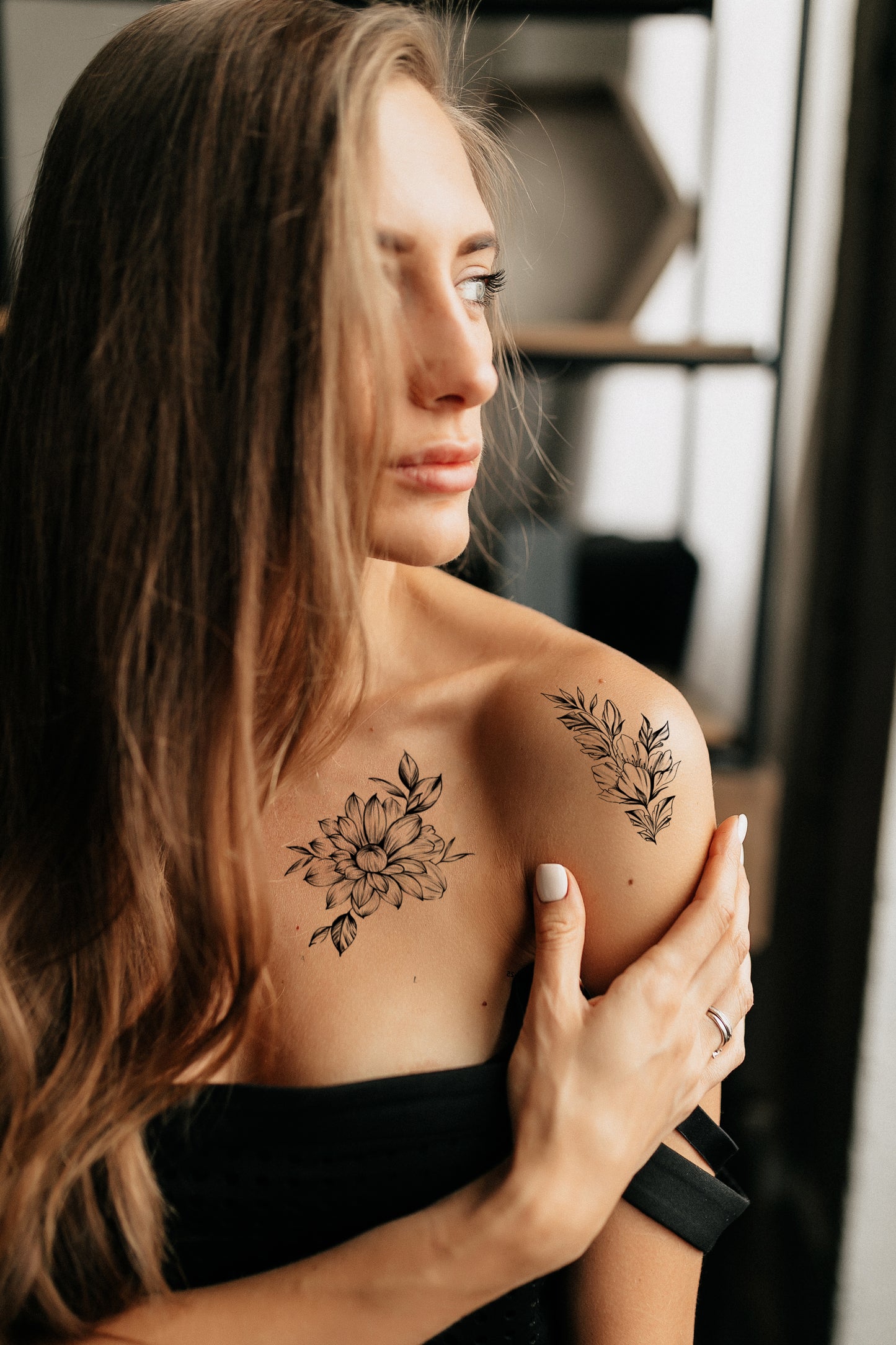Flowers with a twig (L-25) - Tattooshka USA