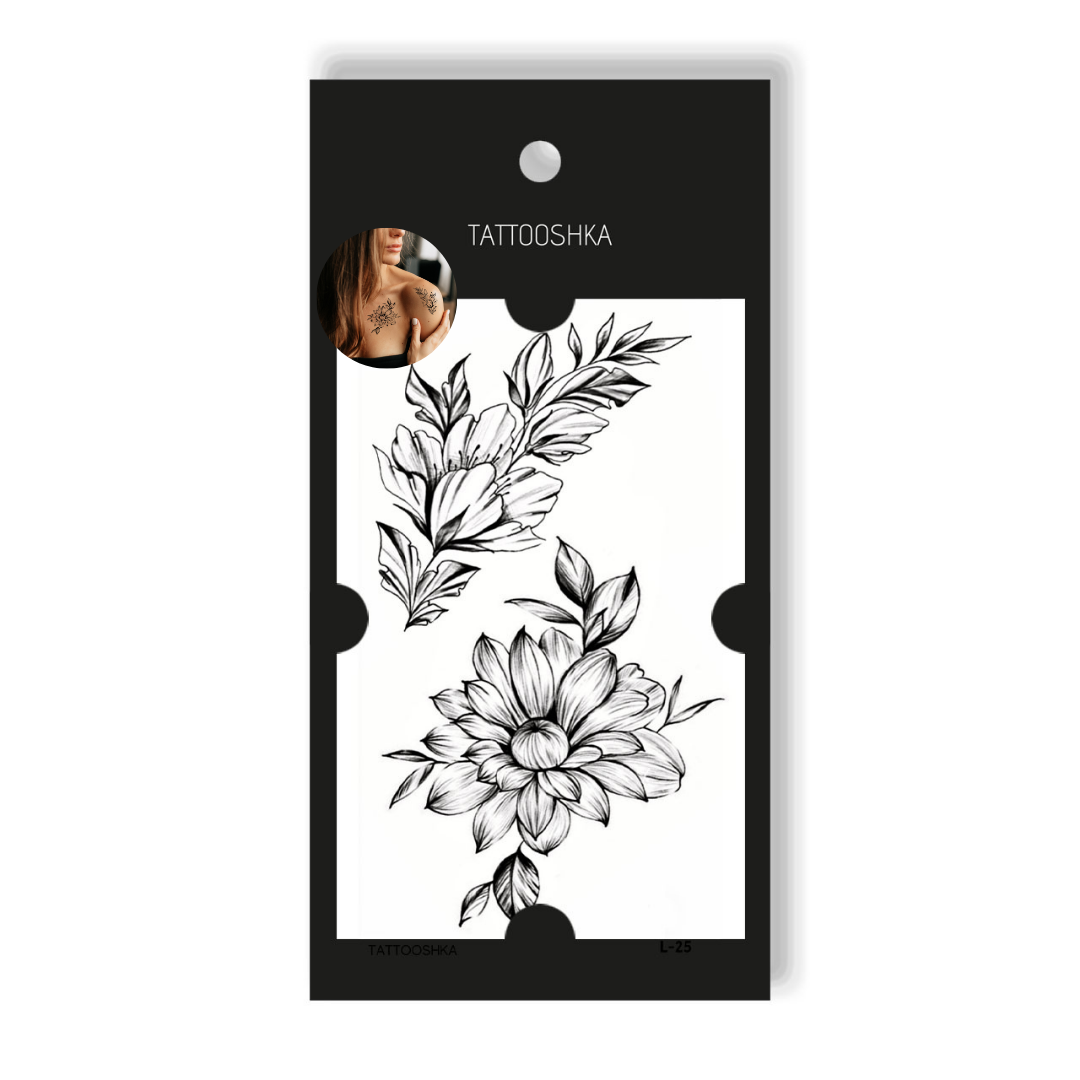 Flowers with a twig (L-25) - Tattooshka USA