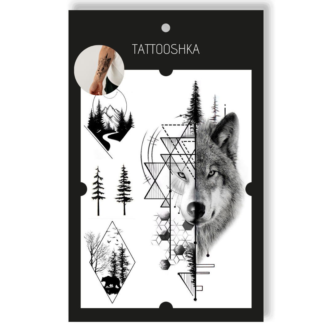 Graphic wolf and forest (LB-117) - Tattooshka USA