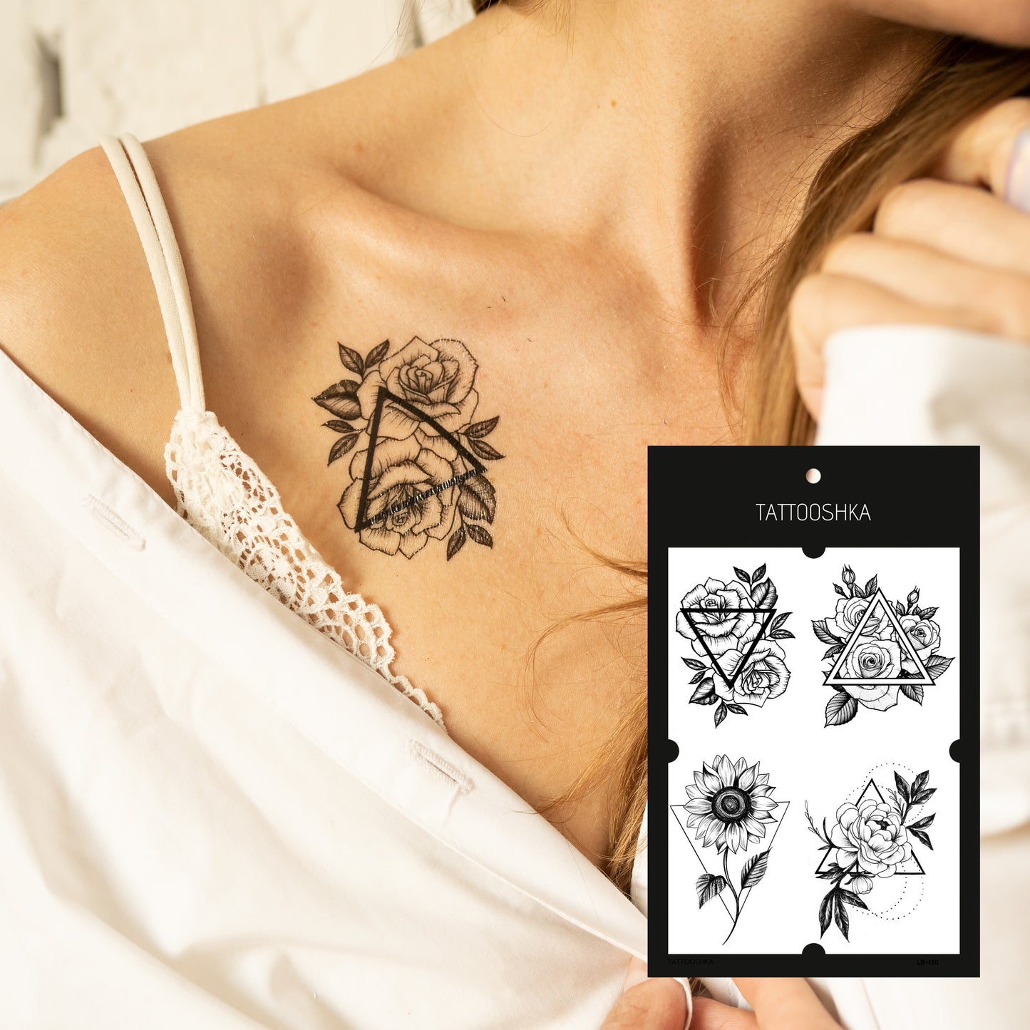 Graphic flowers in a triangle (LB-120) - Tattooshka USA