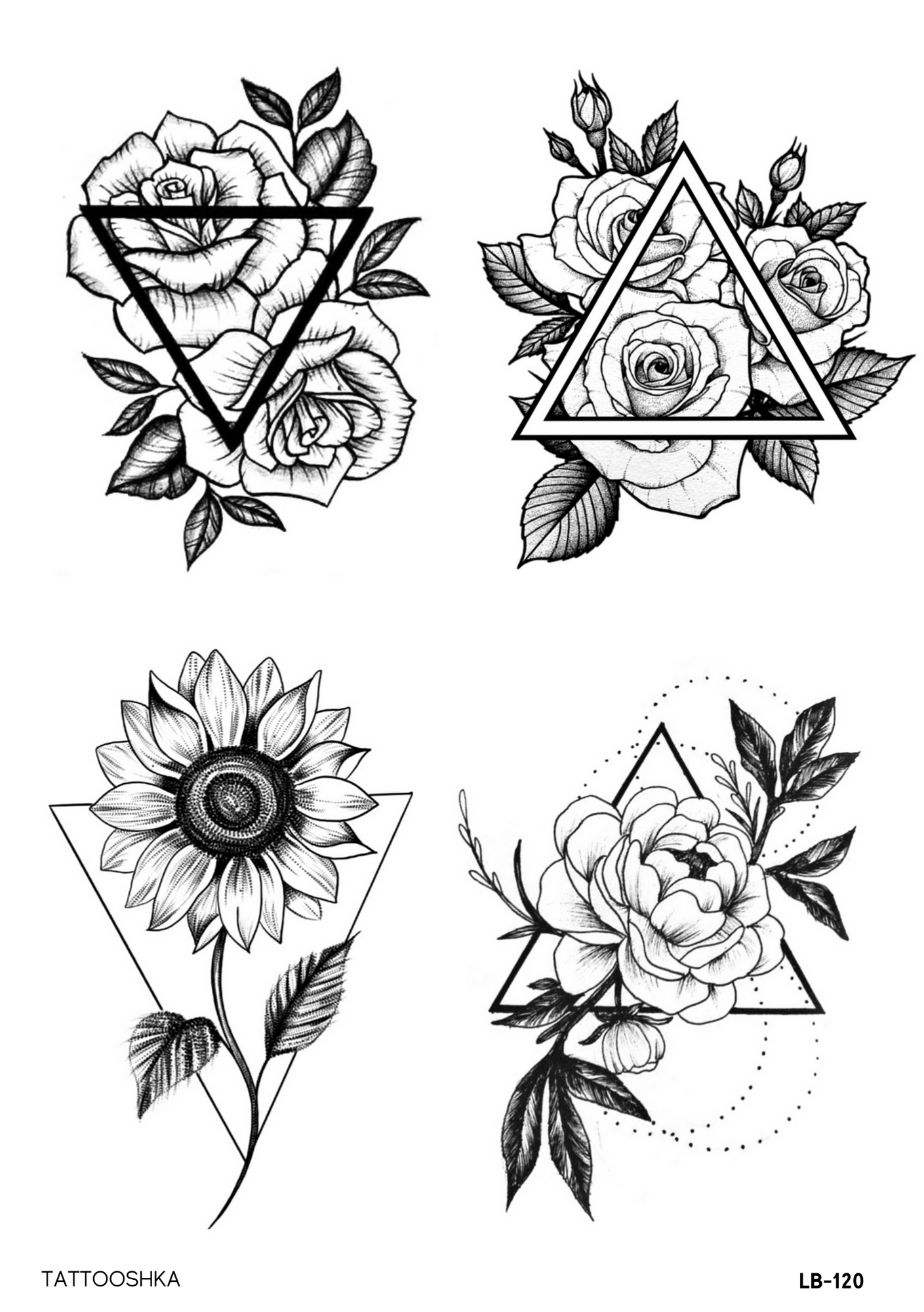Graphic flowers in a triangle (LB-120) - Tattooshka USA