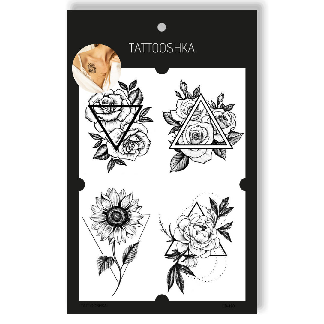 Graphic flowers in a triangle (LB-120) - Tattooshka USA