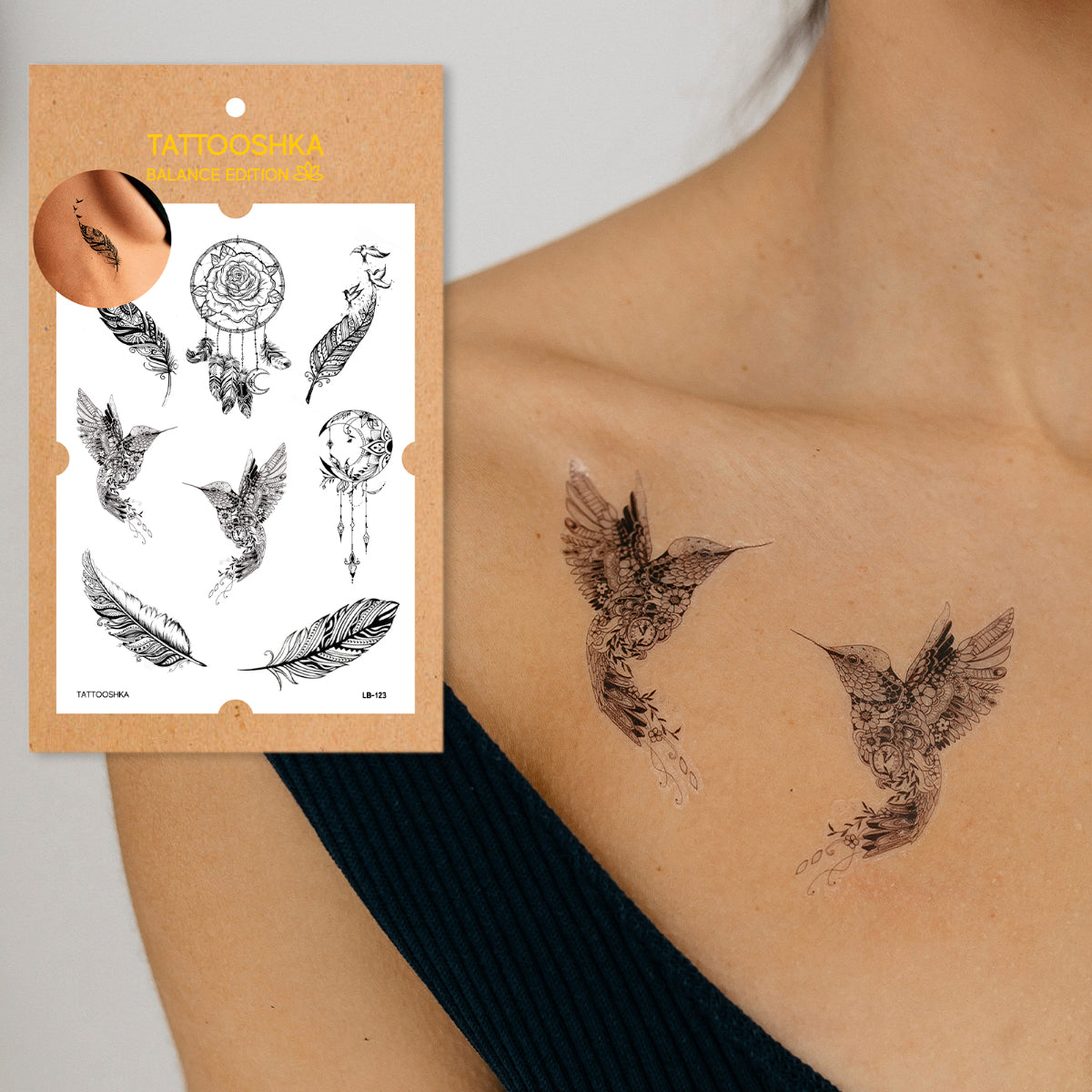 Feathers with mandalas (LB-123) - Tattooshka USA