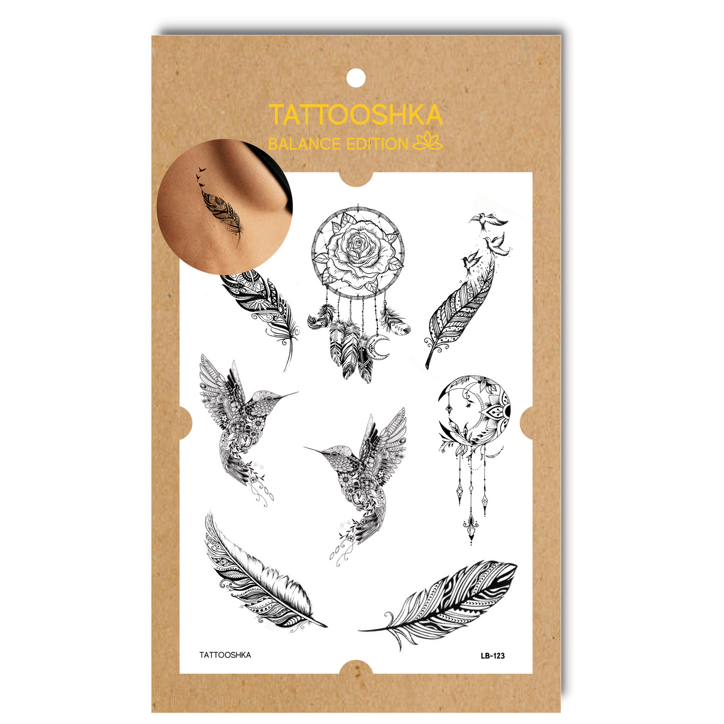 Feathers with mandalas (LB-123) - Tattooshka USA