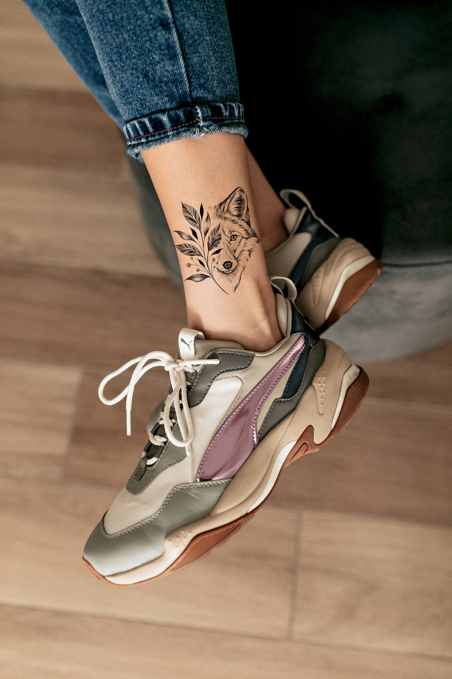 Flower and fox (LB-127) - Tattooshka USA