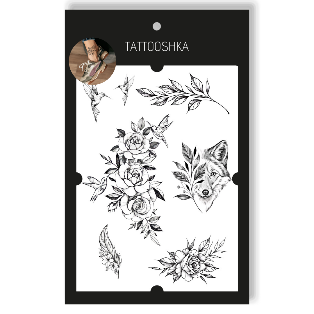 Flower and fox (LB-127) - Tattooshka USA
