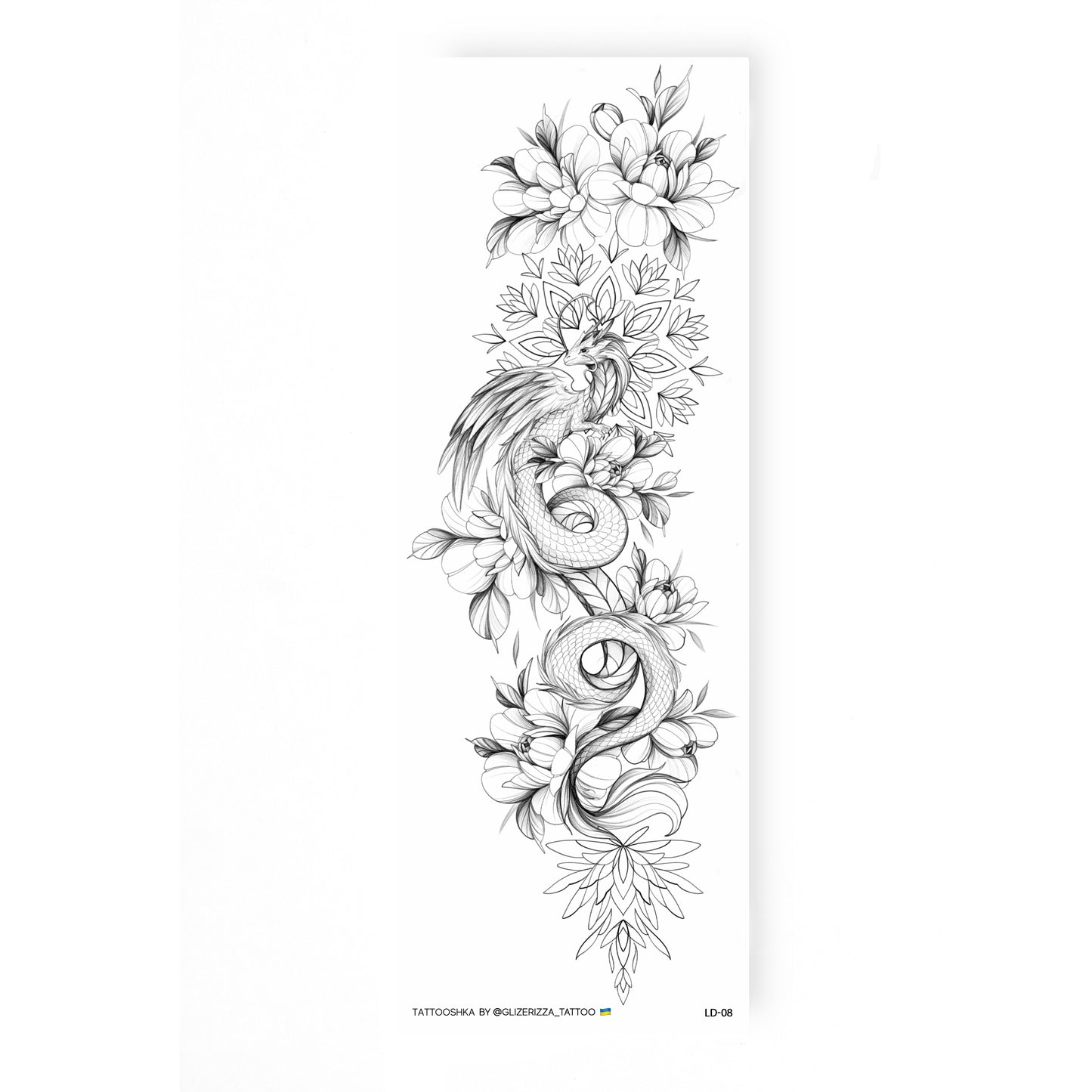 Dragon in flowers (LD-08) - Tattooshka USA