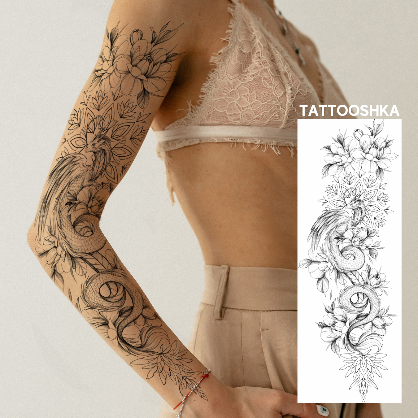 Dragon in flowers (LD-08) - Tattooshka USA