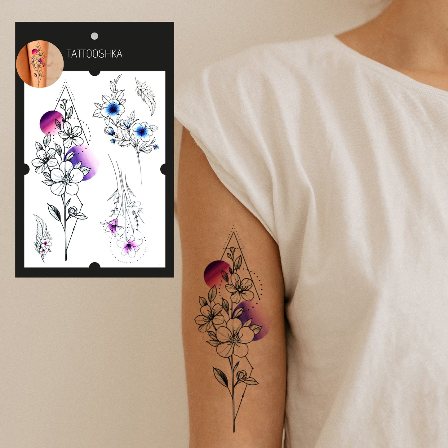 Geometric flowers (LT-722) - Tattooshka USA