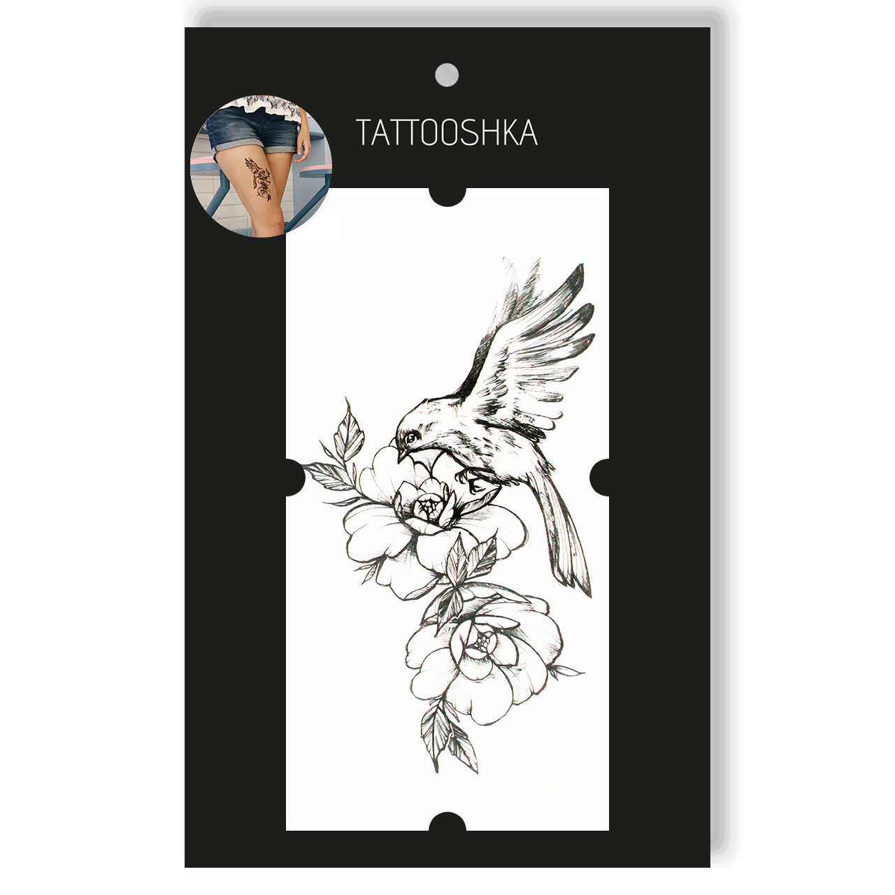 Flowers with a bird (QC-909) - Tattooshka USA