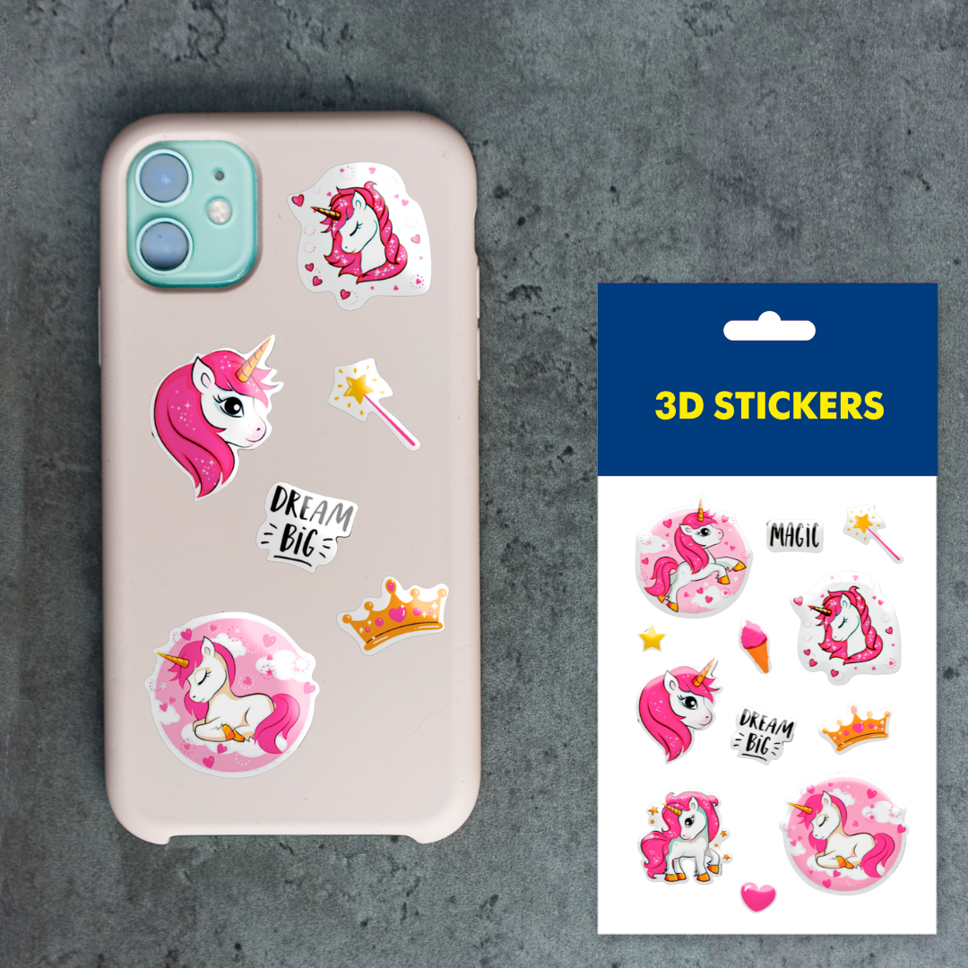 3D stickers "Unicorns". Set of 6 stickers (SB-09) - Tattooshka USA