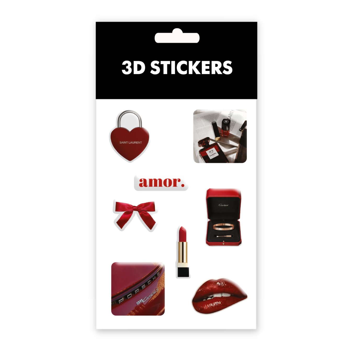 3D stickers "Classic red". Set of 8 stickers (SB-41) - Tattooshka USA
