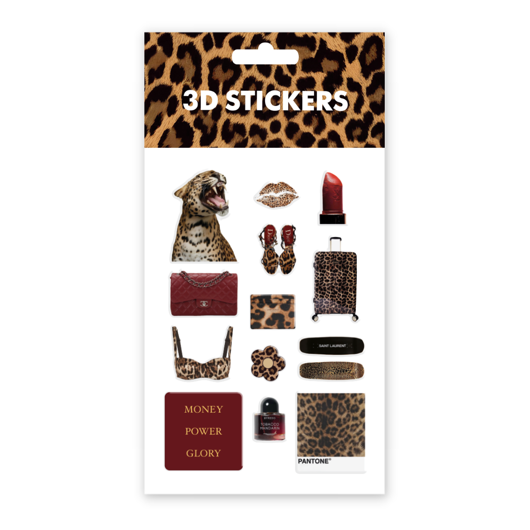 3D stickers "Leopard mood". Set of 8 stickers (SB-50) - Tattooshka USA