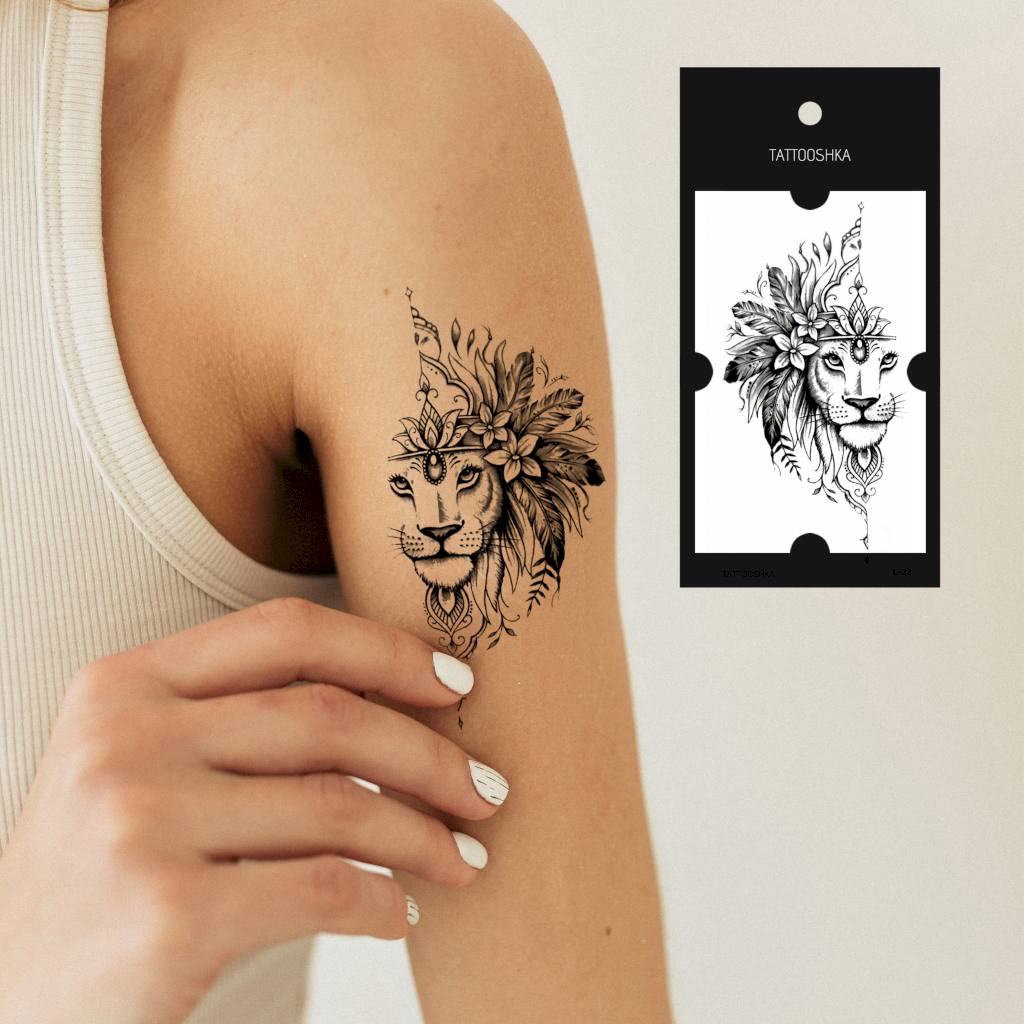 Lion with flowers (L-22) - Tattooshka USA