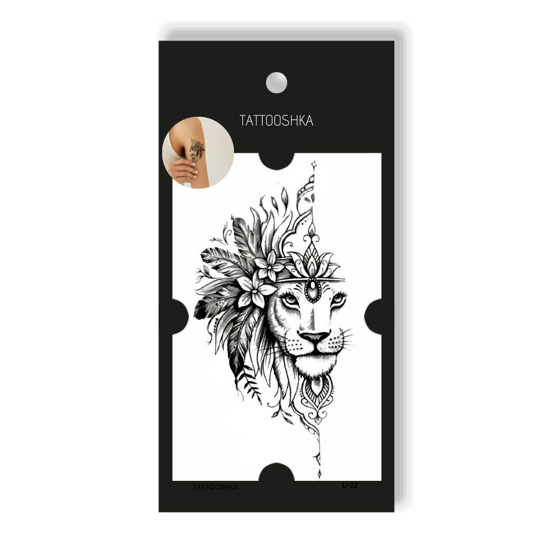 Lion with flowers (L-22) - Tattooshka USA