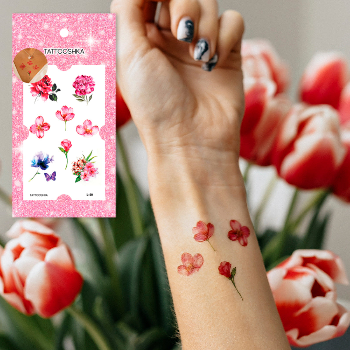 Watercolor mini flowers (L-39) - Tattooshka USA