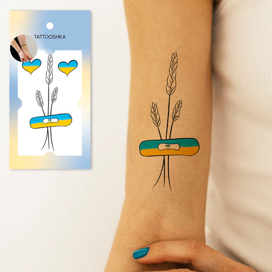 Ukrainian wheat and hearts (L-50) - Tattooshka USA