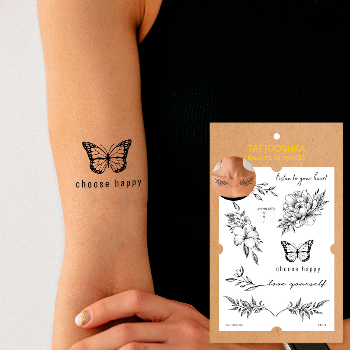 Twigs choose happy (LB-113) | Tattooshka USA Temporary Tattoos and 3D ...