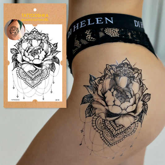 Peony with mandala (LB-118) - Tattooshka USA