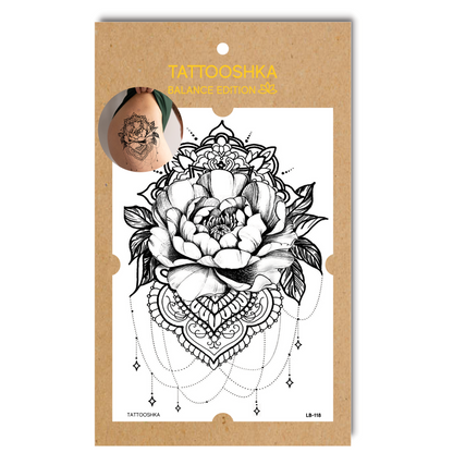 Peony with mandala (LB-118) - Tattooshka USA