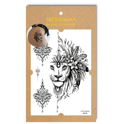 Lion with flowers (LB-119) - Tattooshka USA