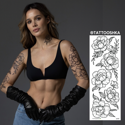 Peonies black and white (LD-01) - Tattooshka USA