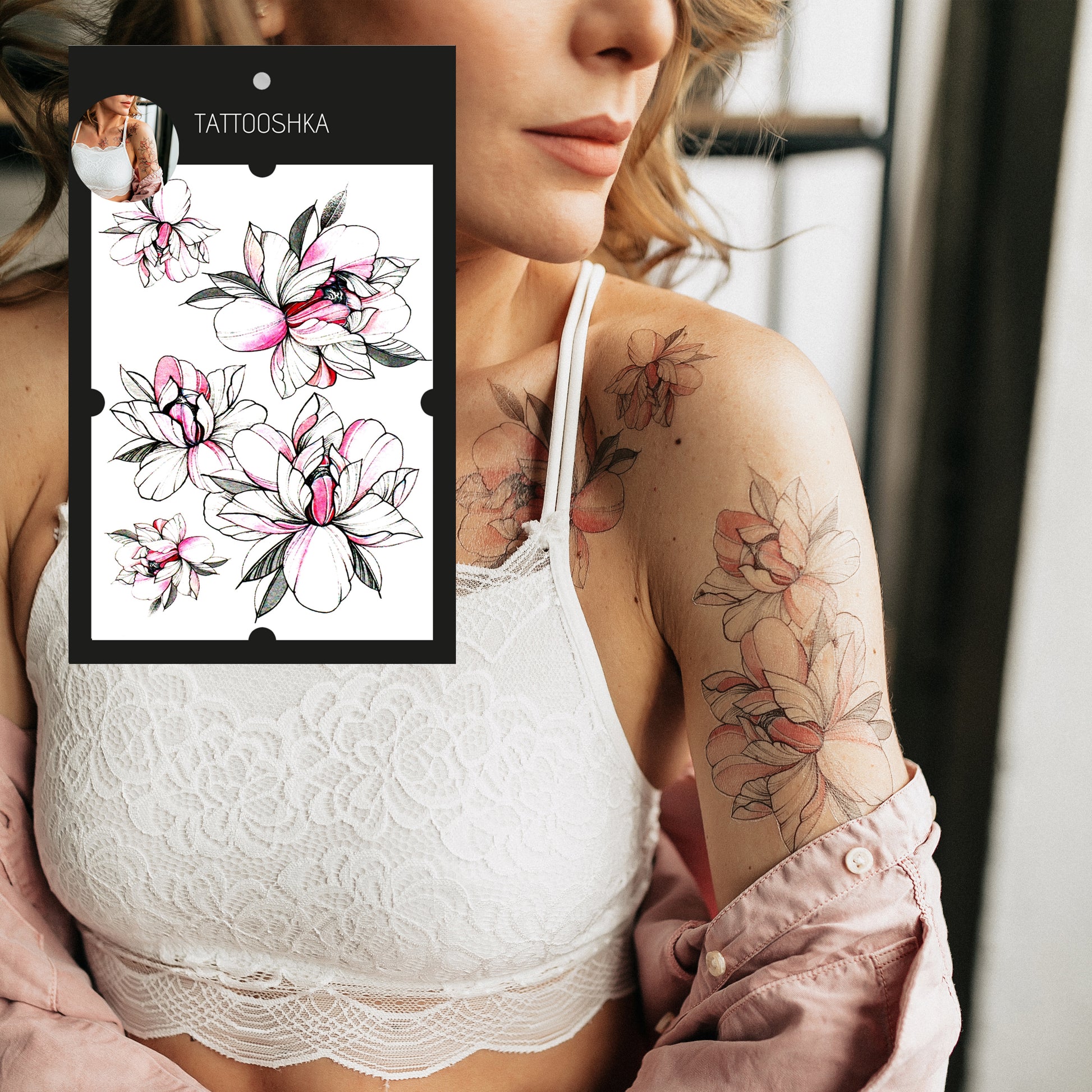 Pink flowers (LT-392) - Tattooshka USA