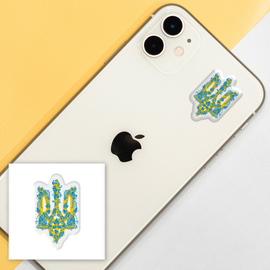 3D sticker "Ukraine coat of arms - blue flowers" (SX-62) - Tattooshka USA