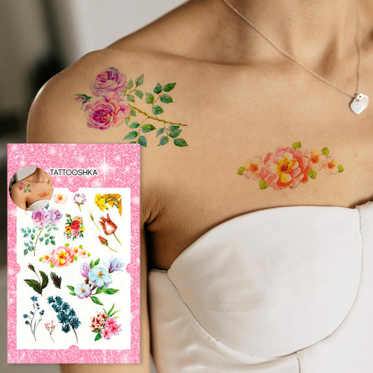 Watercolor flowers (TH-030) - Tattooshka USA