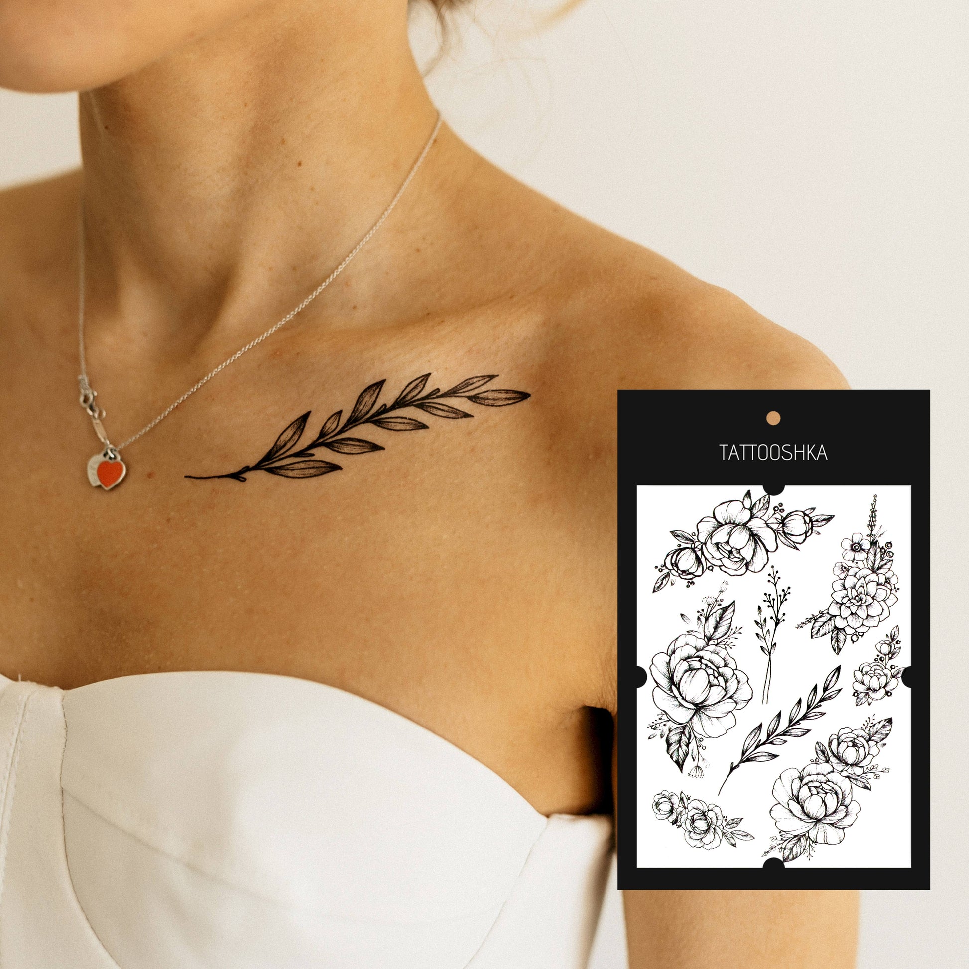 Peonies with branches (TH-391) - Tattooshka USA